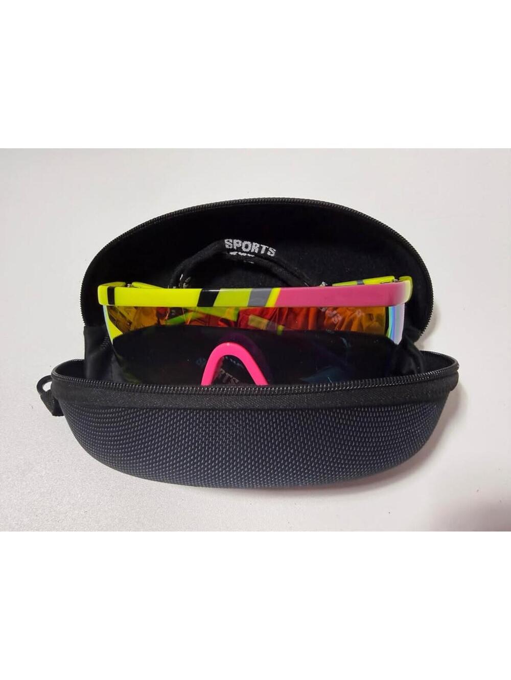 Feisedy Yellow Pink Mirrored Sports Sunglasses